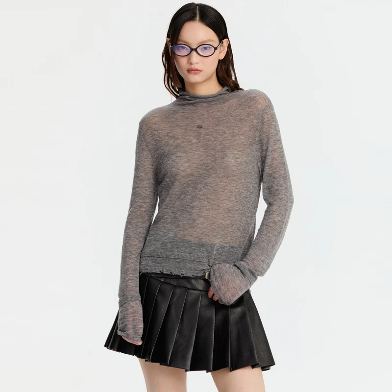 【陈大可专属】REVAN芮范微高领假两件破洞毛衫RM90601168