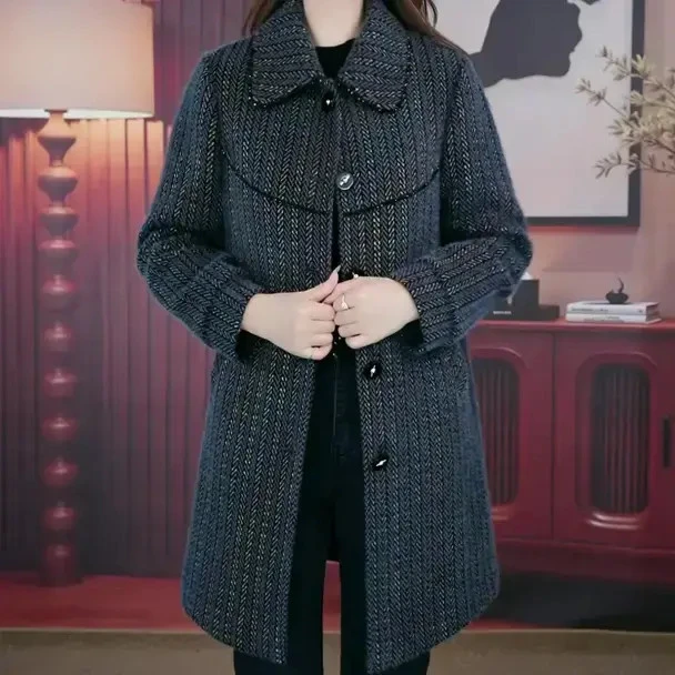 中老年妈妈装新款秋冬季显瘦洋气气质中长款时尚宽松加棉大衣外套