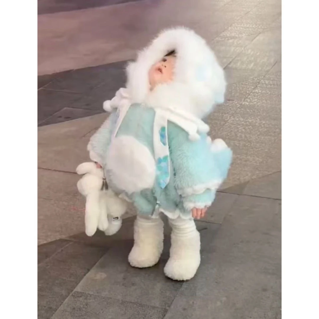 女童可爱加绒加厚2025冬装儿童时尚设计感皮草外套厚绒小恐龙套装