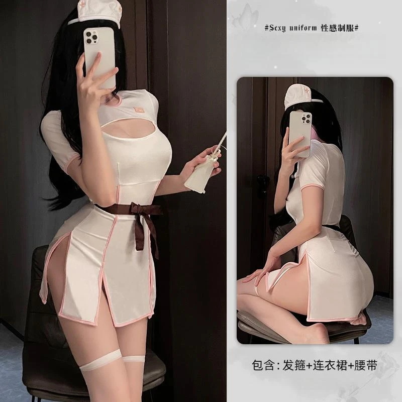【MoonLit】性感护士cos制服睡裙女睡裙设计感夏季连衣裙显瘦红