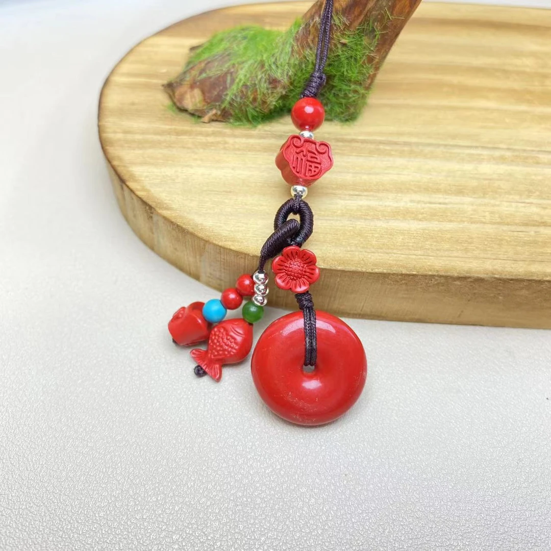 含辰砂工艺品保真高含量红砂设计款平安扣手机挂保真朱砂手机挂