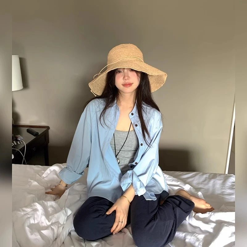 一三良品小个子 宽松慵懒刺绣长袖衬衫女上衣衬衣2025年春季T4C59
