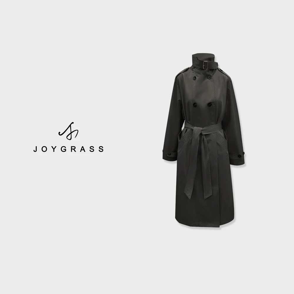 JOYGRASS(乔伊)休闲立翻两用领长款风衣F-03953