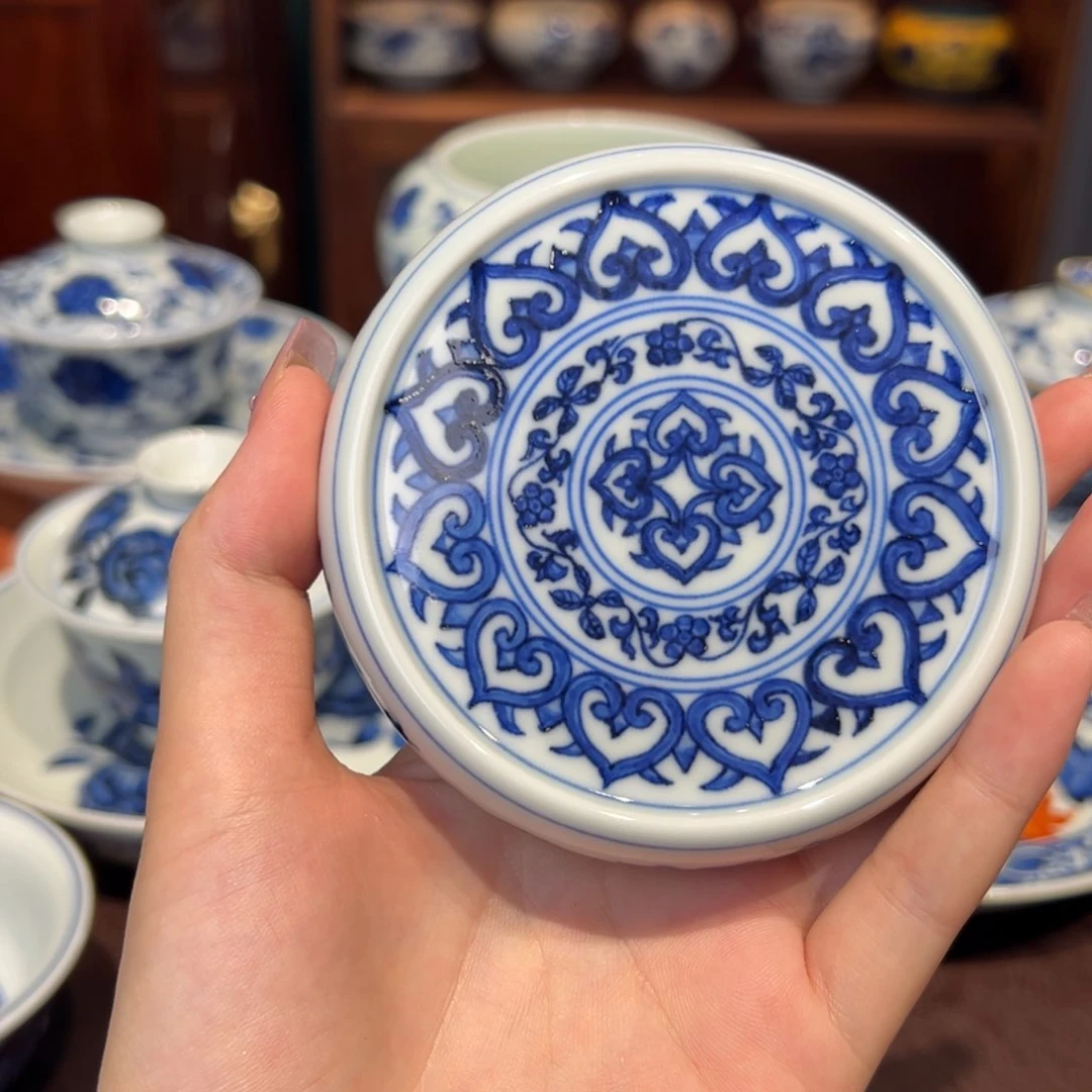 青花雯华堂手绘盖置