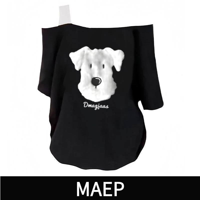 【MAEP】新款单肩露肩吊带宽松短袖t恤女黑色甜辣斜肩辣妹风上衣