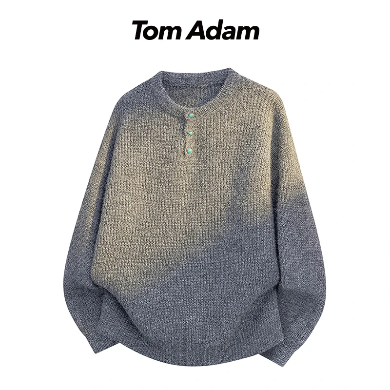 TOMADAM美式高级感慵懒风毛衣男秋冬季内搭设计感圆领针织衫