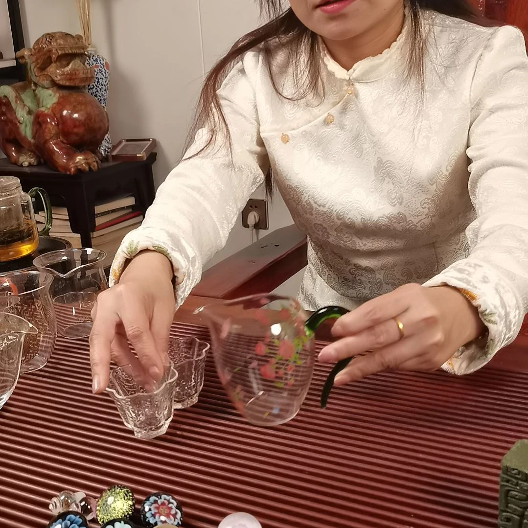 高硼硅玻璃手柄款花绽茗香公杯配两支小杯