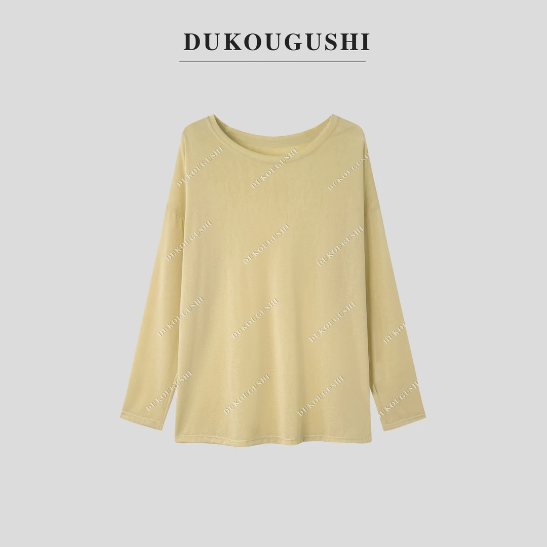 【渡口故事】春夏新款圆领纯色长袖打底T恤1801