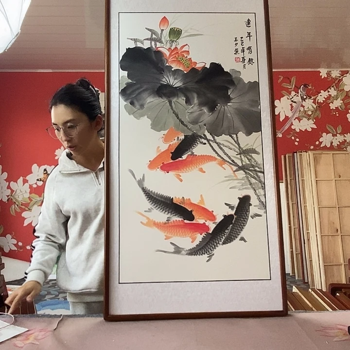 国画手写手绘带框包邮国画作品62✖️122