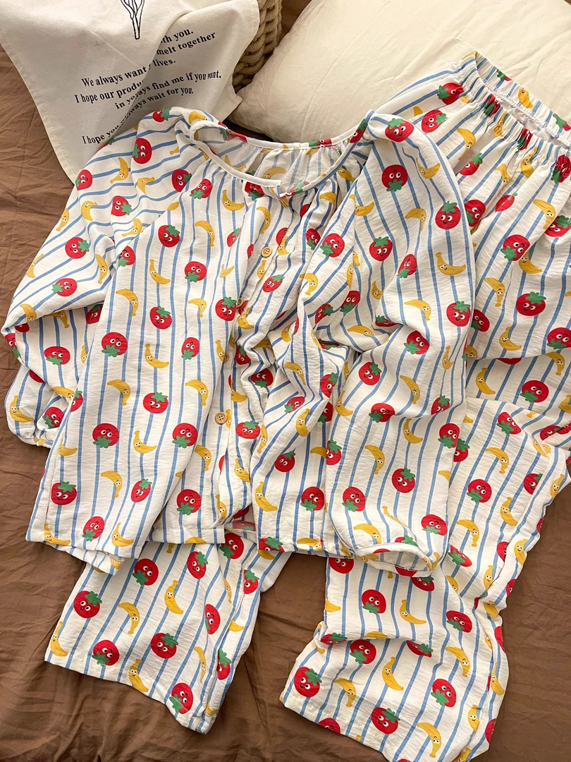 【DMXJ大梦想家】可爱小番茄韩系睡衣女春秋2025新款长袖长裤家居服