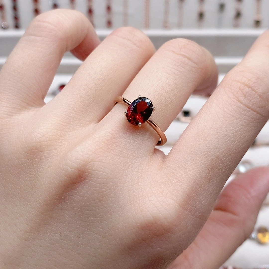 石榴石戒指银S925镶嵌开口