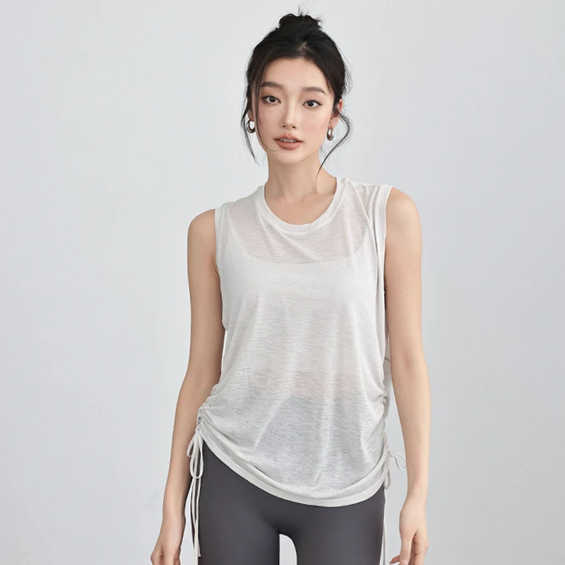 lu同款抽绳无袖运动背心宽松薄款跑步训练罩衫速干健身瑜伽上衣
