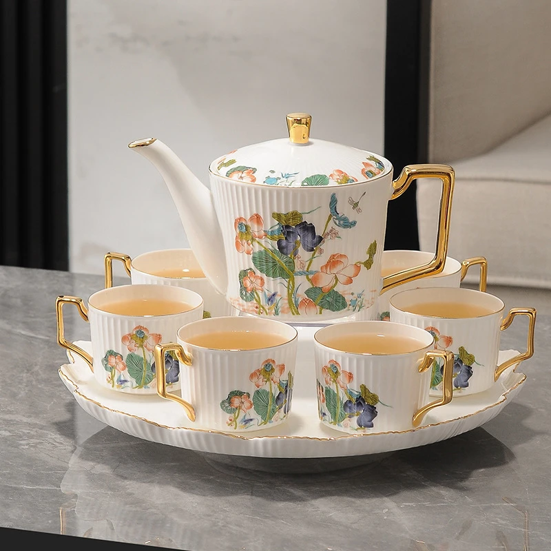 中式骨瓷可旋转水具套装客厅轻奢高档茶壶茶杯整套礼盒杯具套装