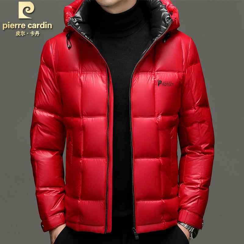 皮尔卡丹高档羽绒服男士外套红色本命年保暖连帽冬季新款休闲百搭