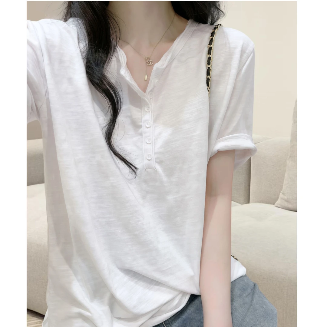 雪花棉显瘦百搭olT恤女装t恤夏季大版短袖正肩减龄设计服装老钱风