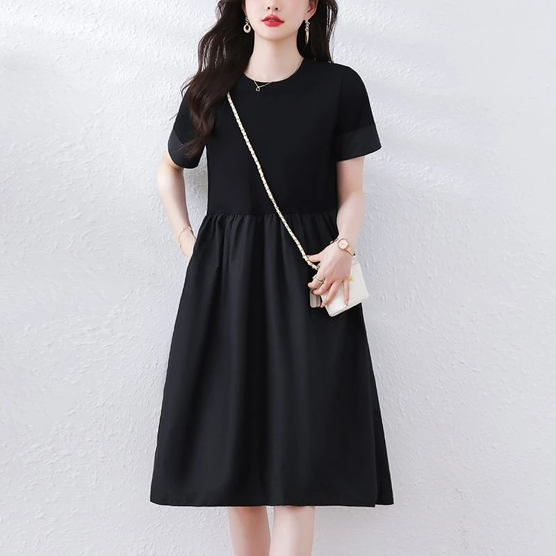 时尚休闲宽松T恤大码连衣裙女2025夏季新款洋气百搭遮肚显瘦裙子