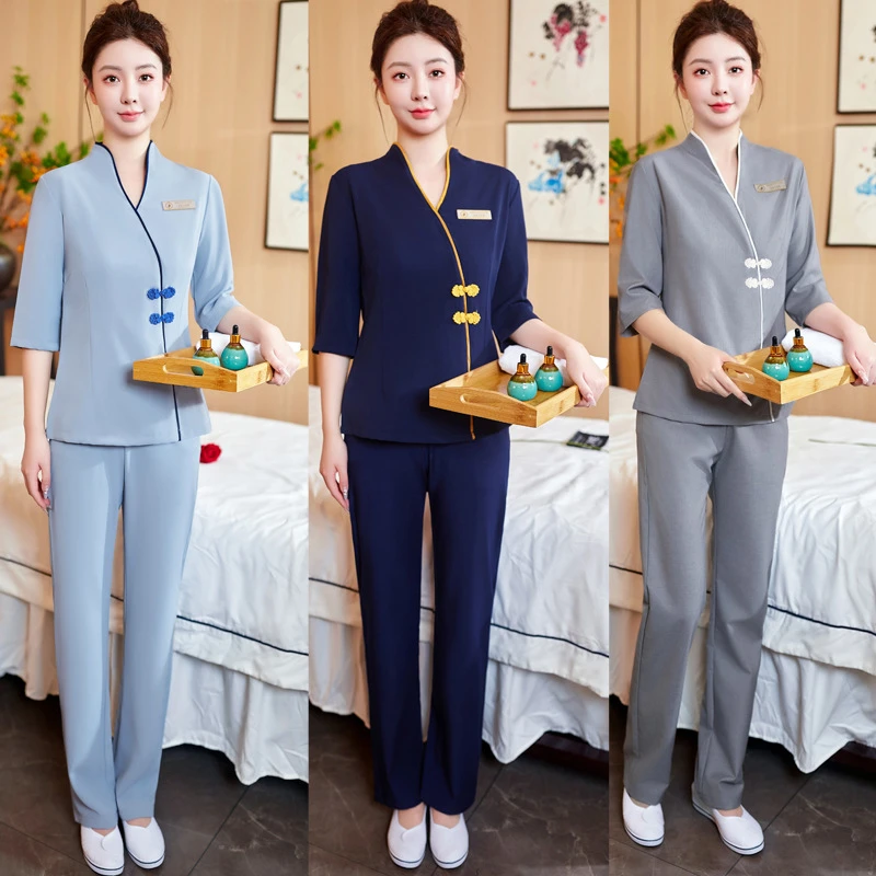 春秋新款高级感美容院养生馆足疗技师服按摩店美容师工作服套装女