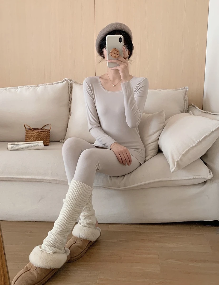 椰子油秋冬无痕自留保暖内衣套装加绒加厚双面磨毛紧身秋冬内穿