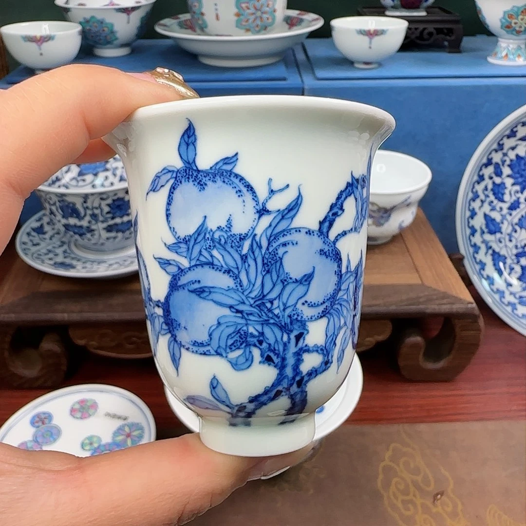 景德镇青花九桃杯