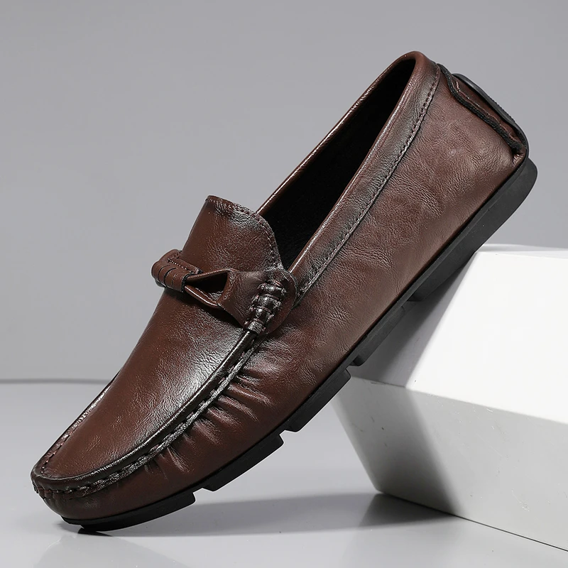 白小强秋冬新款男士真皮牛皮豆豆鞋软底软面开车鞋透气舒适皮鞋