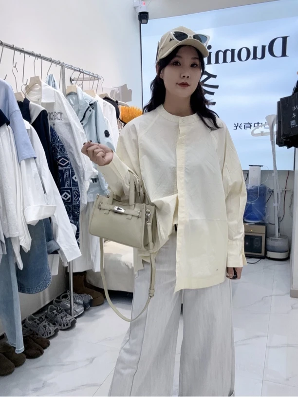 圆领设计长袖衬衫简约百搭时尚休闲上衣