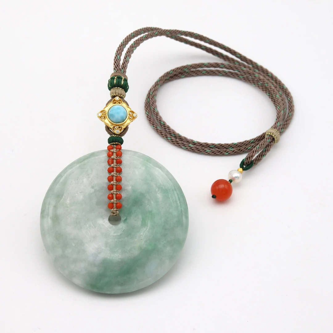 【平安大吉】S925银翡翠平安扣毛衣链P11302217（多样性发货发其一）