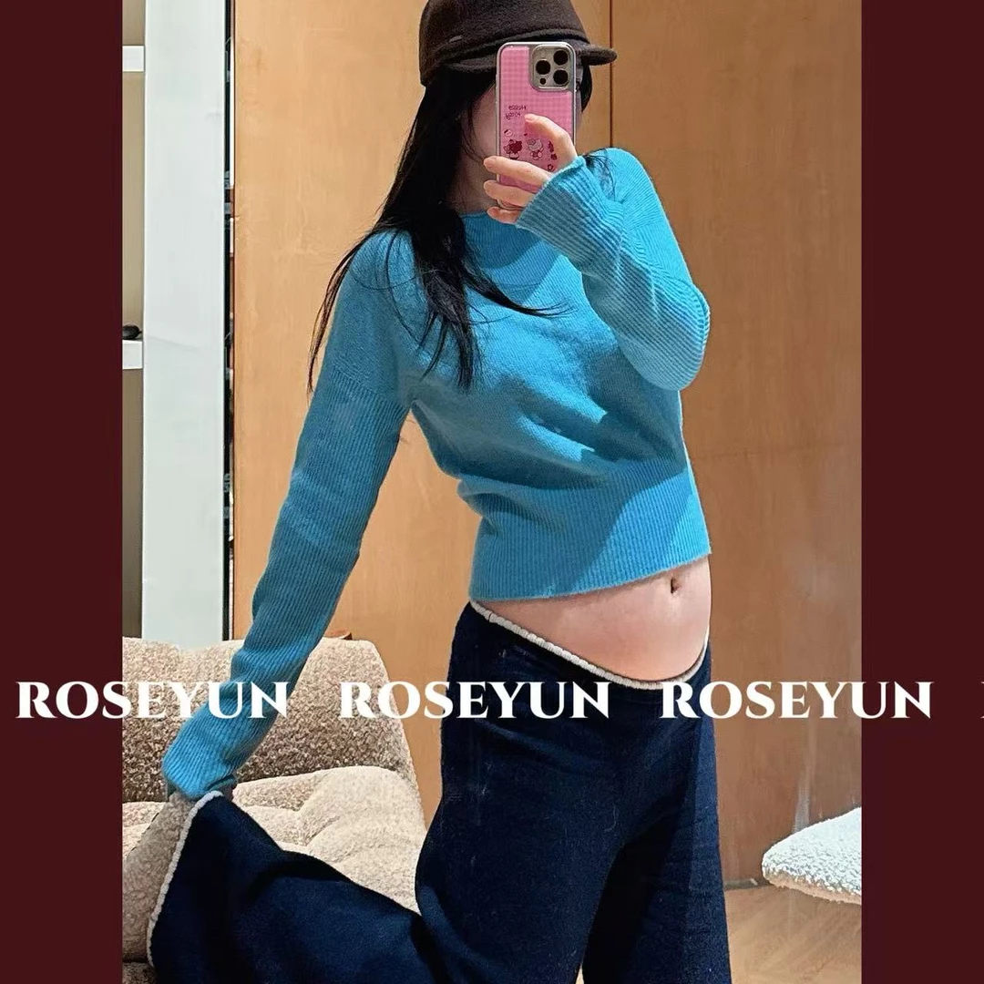 【Rose Yun】羊绒羊毛螺纹掐腰无缝一体针织上衣  JY125124