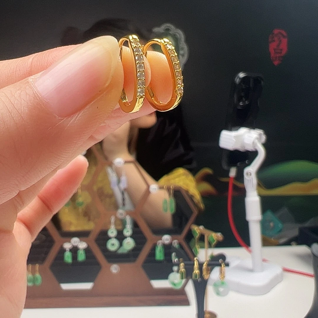 银S925镶嵌翡翠耳饰