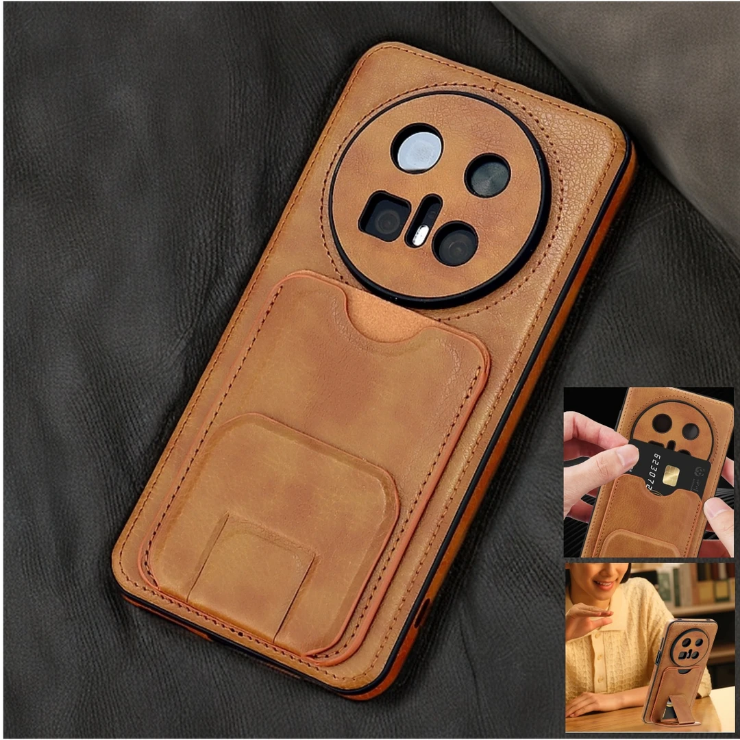 适用华为mate70pro+卡包支架手机壳mate60防摔新款高级感商务皮质