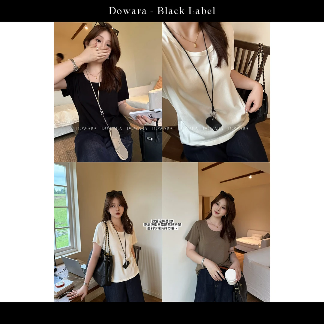 现货大婉酱黑标【澳毛小版t】莱赛尔凉感T恤女绵羊毛百搭上衣9542D