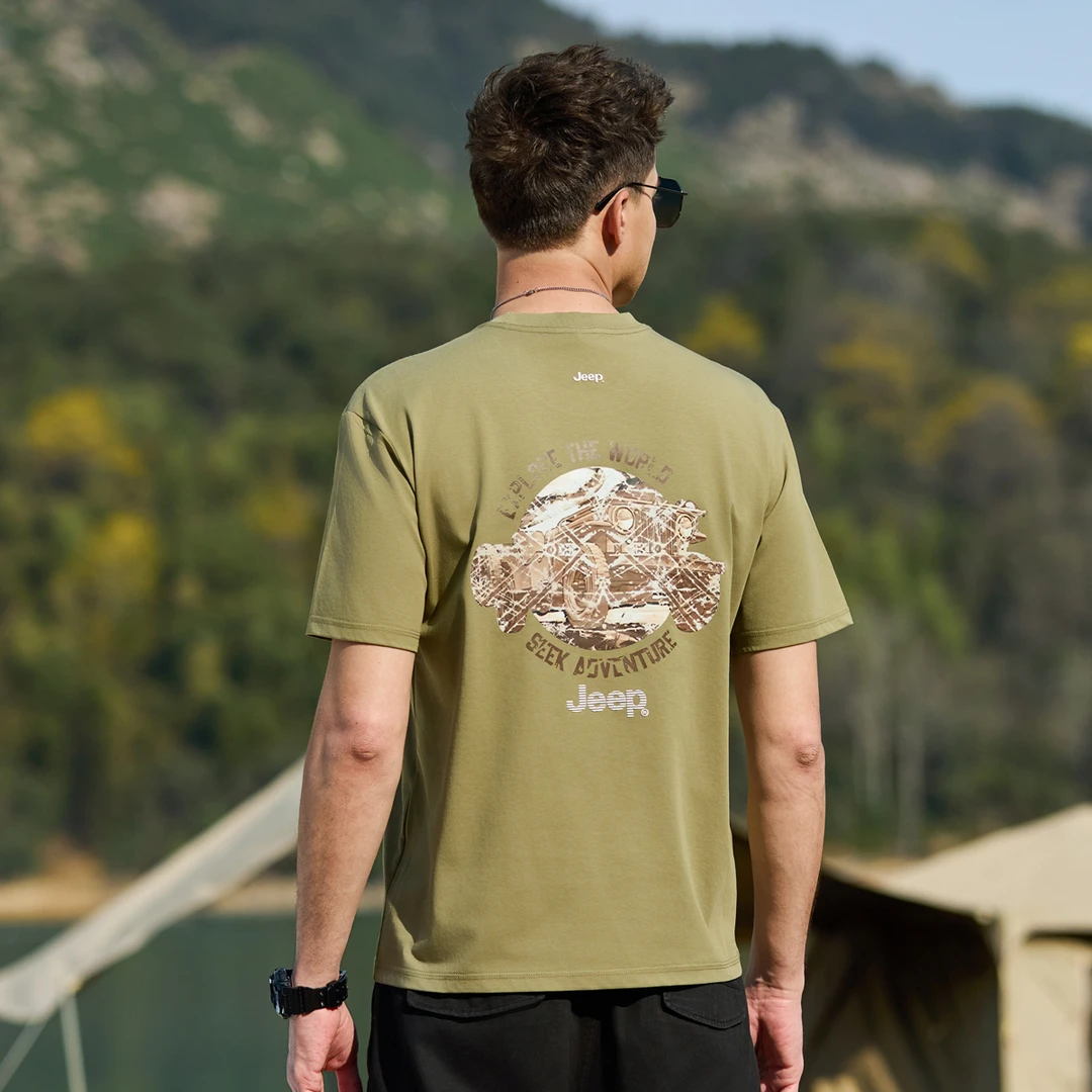 JEEP/吉普品牌男装夏季硬汉工装风圆领短袖t恤时尚潮流印花体恤