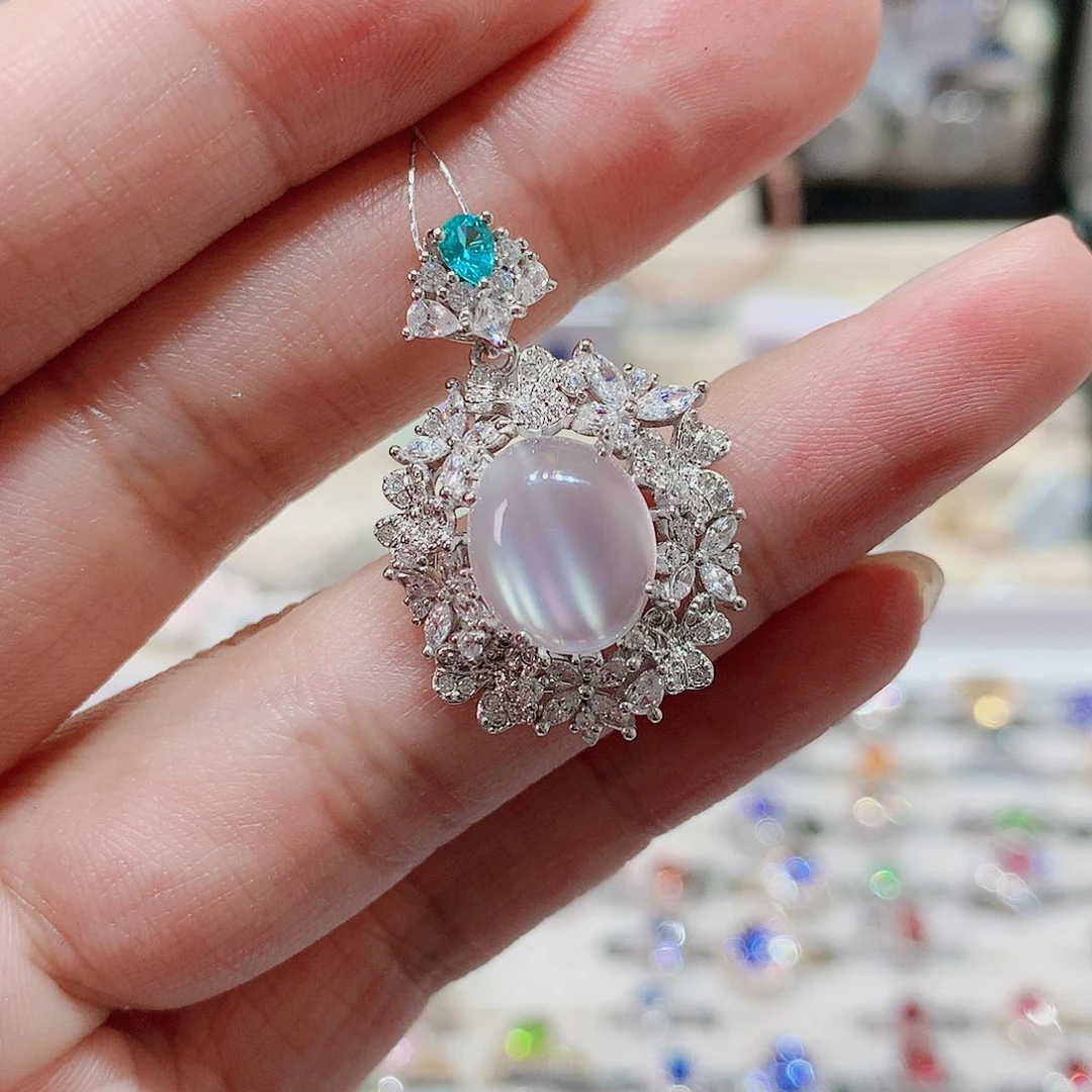 吊坠赠链银S925镶嵌月光石