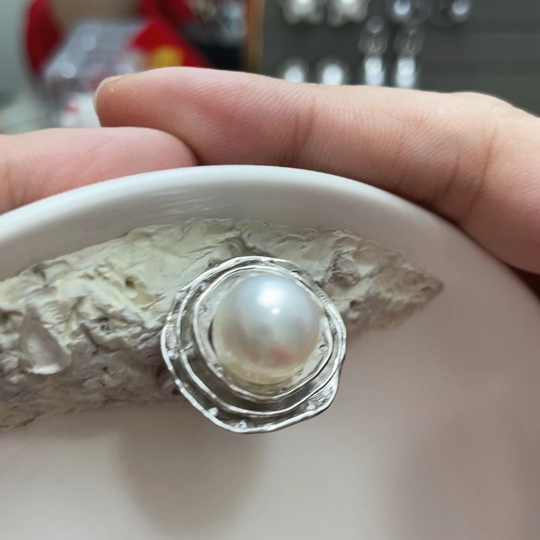 戒指海水珍珠银S925镶嵌