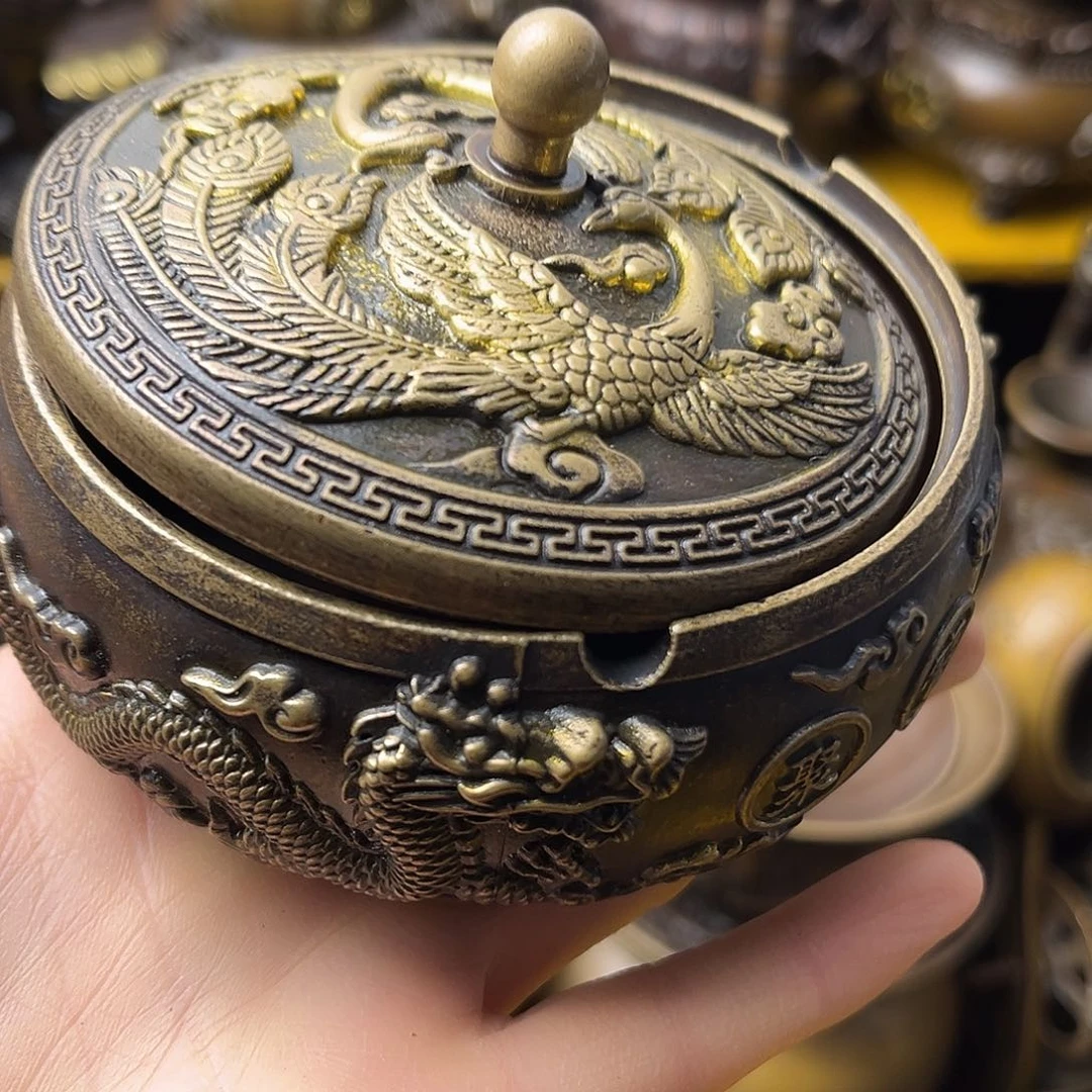 原矿风磨铜钱袋烟灰缸