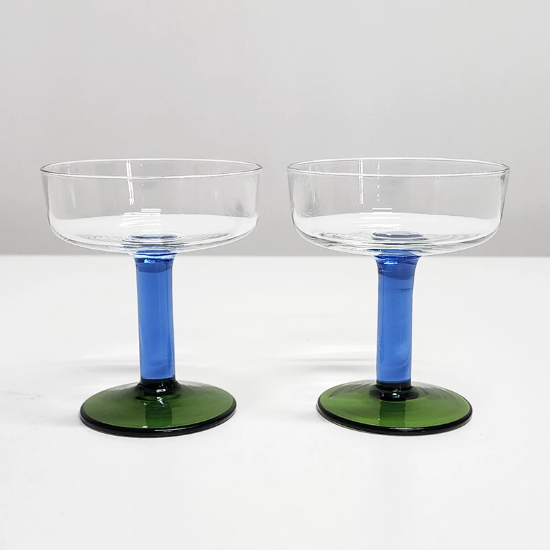 【2只】摩瑟家居【绿底蓝杆高脚碗-2只】LKDF花瓶摆件玻璃花盆