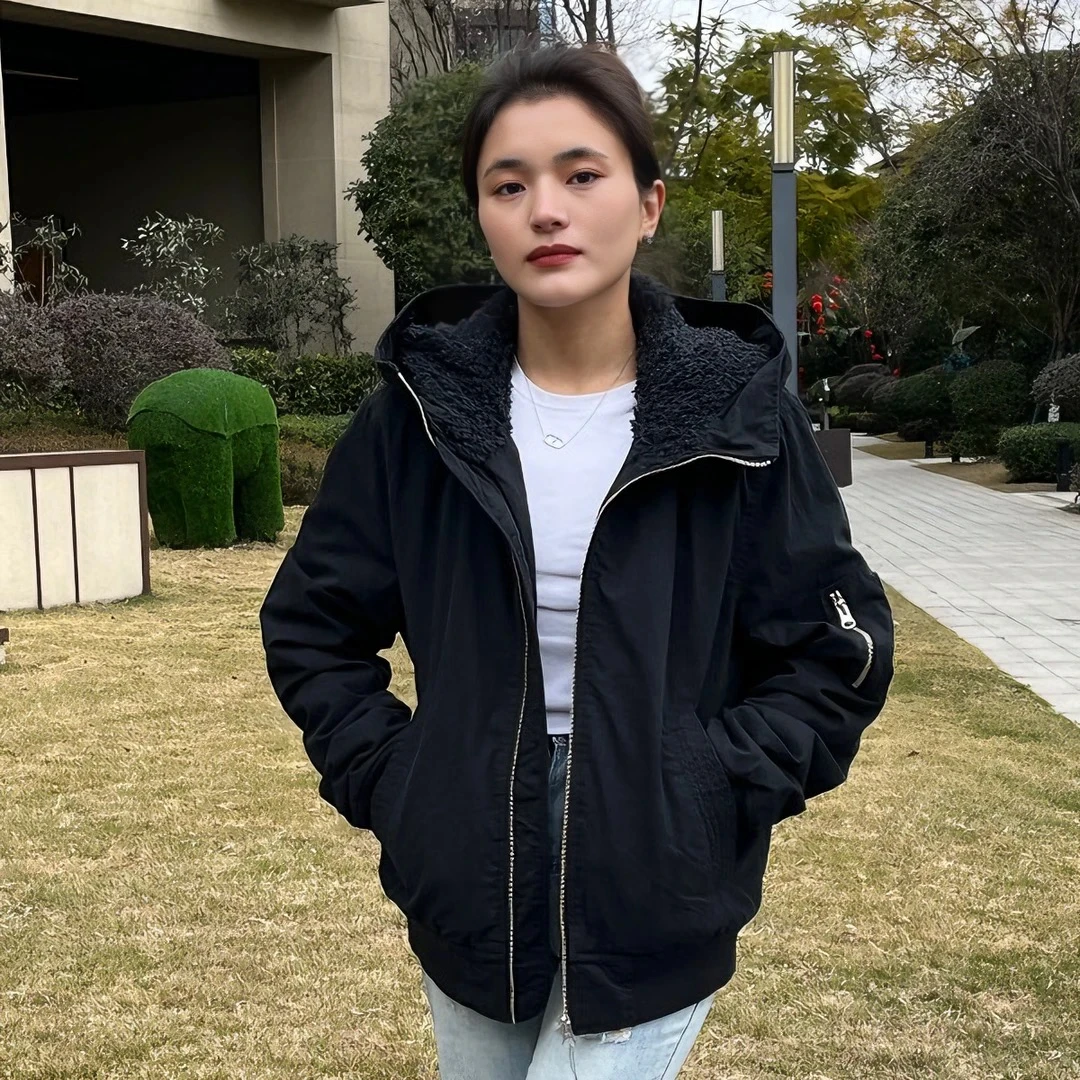 「ZJ」水洗连帽短款棉服外套