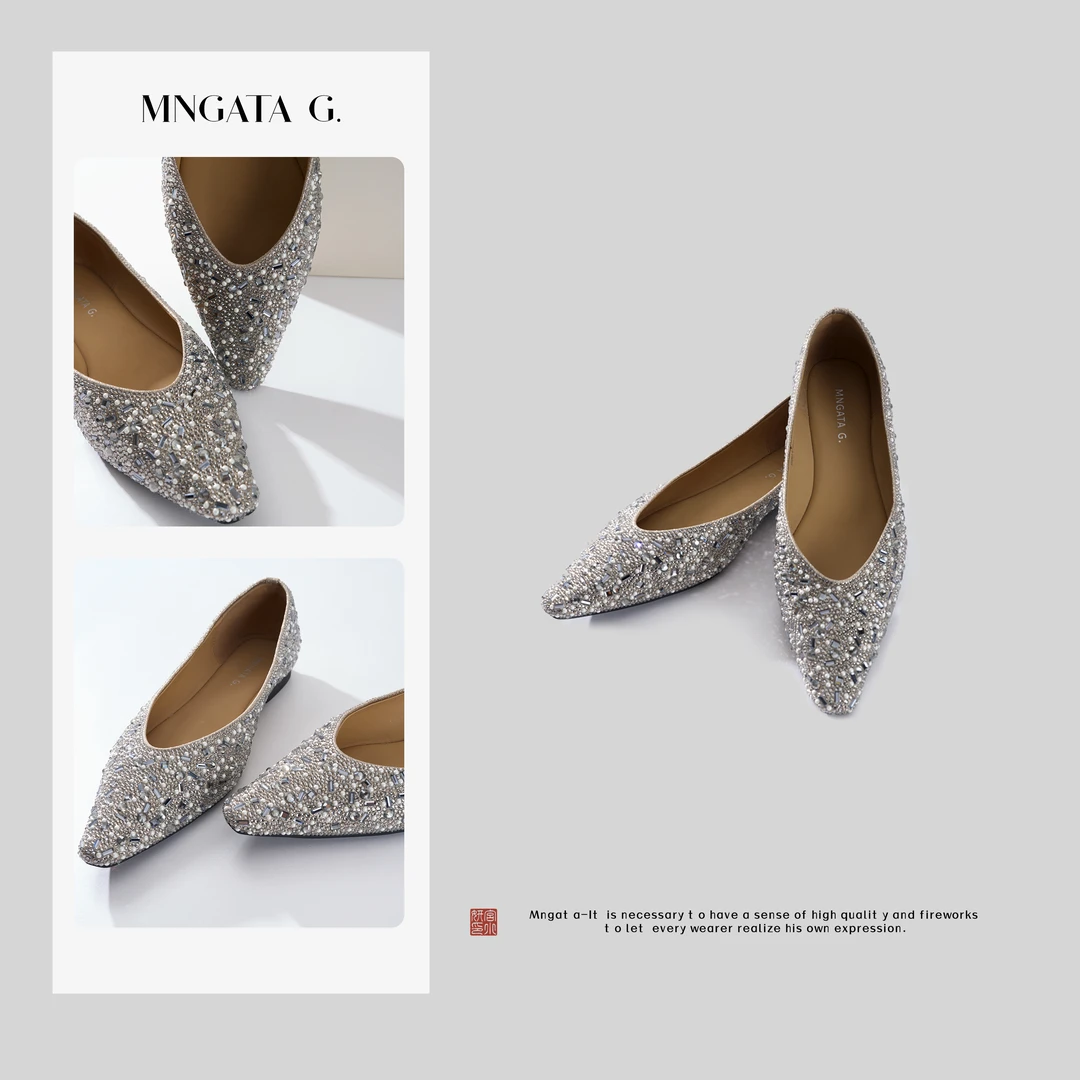 MNGATA G.宫小妍 【灰姑娘】春夏尖口亮钻低跟休闲平底鞋24011718