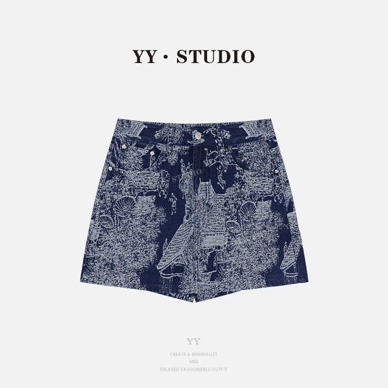 【清明上河图】夏季休闲百搭短裤提花牛仔裤裙YY-5000