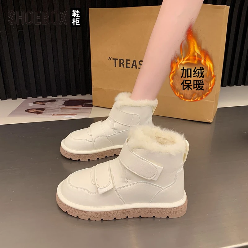 SH0EBOX鞋柜雪地靴女靴皮毛一体2025冬季新款加绒加厚女鞋棉鞋
