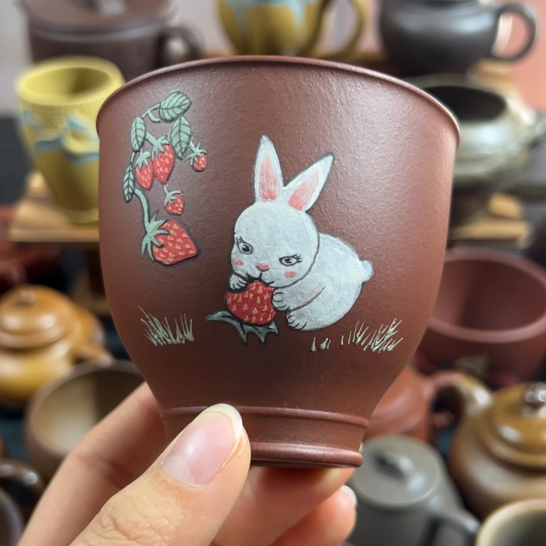 紫砂茶杯紫泥泥绘