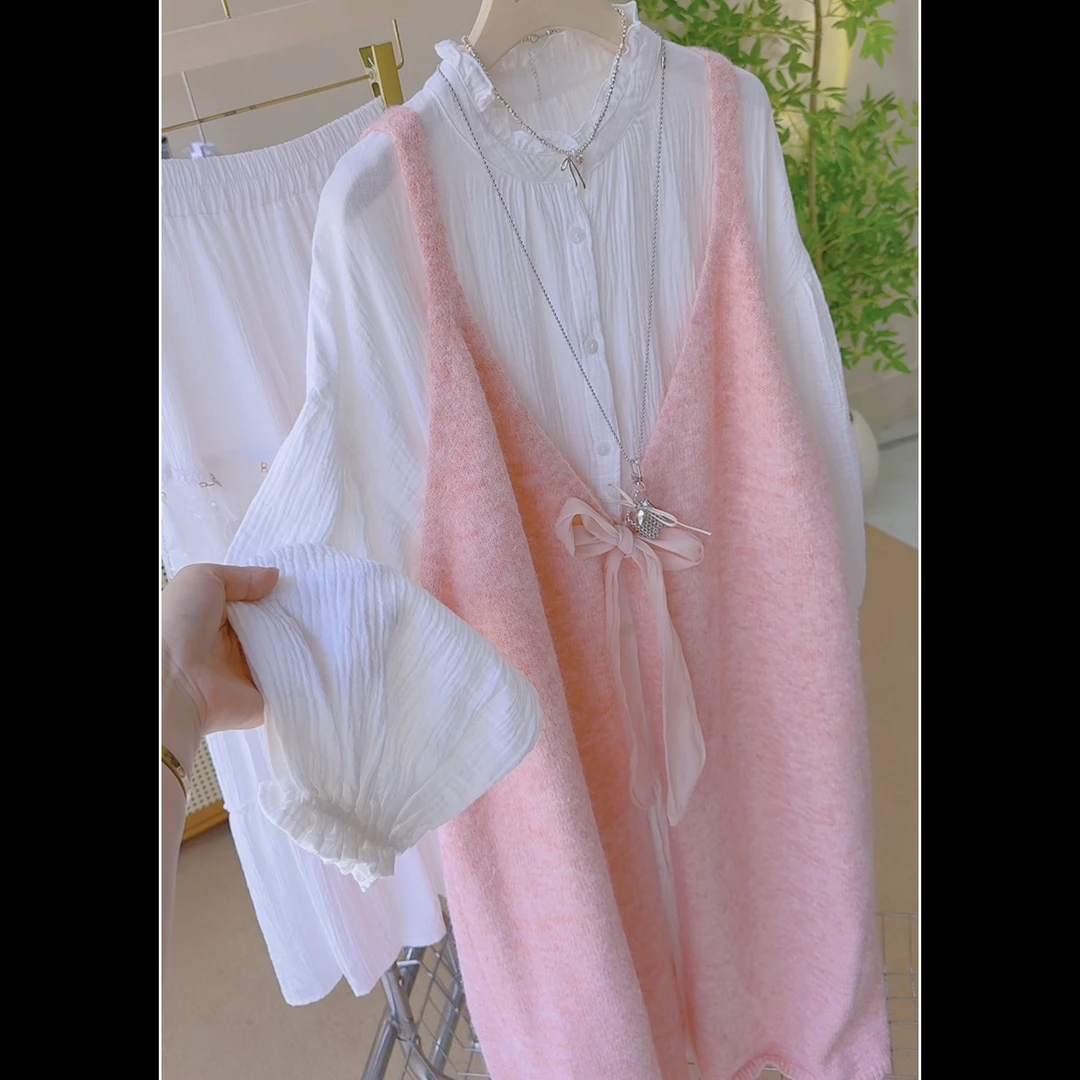 温柔风系带中长款针织马甲女2025秋季新款法式V领无袖毛衣连衣裙