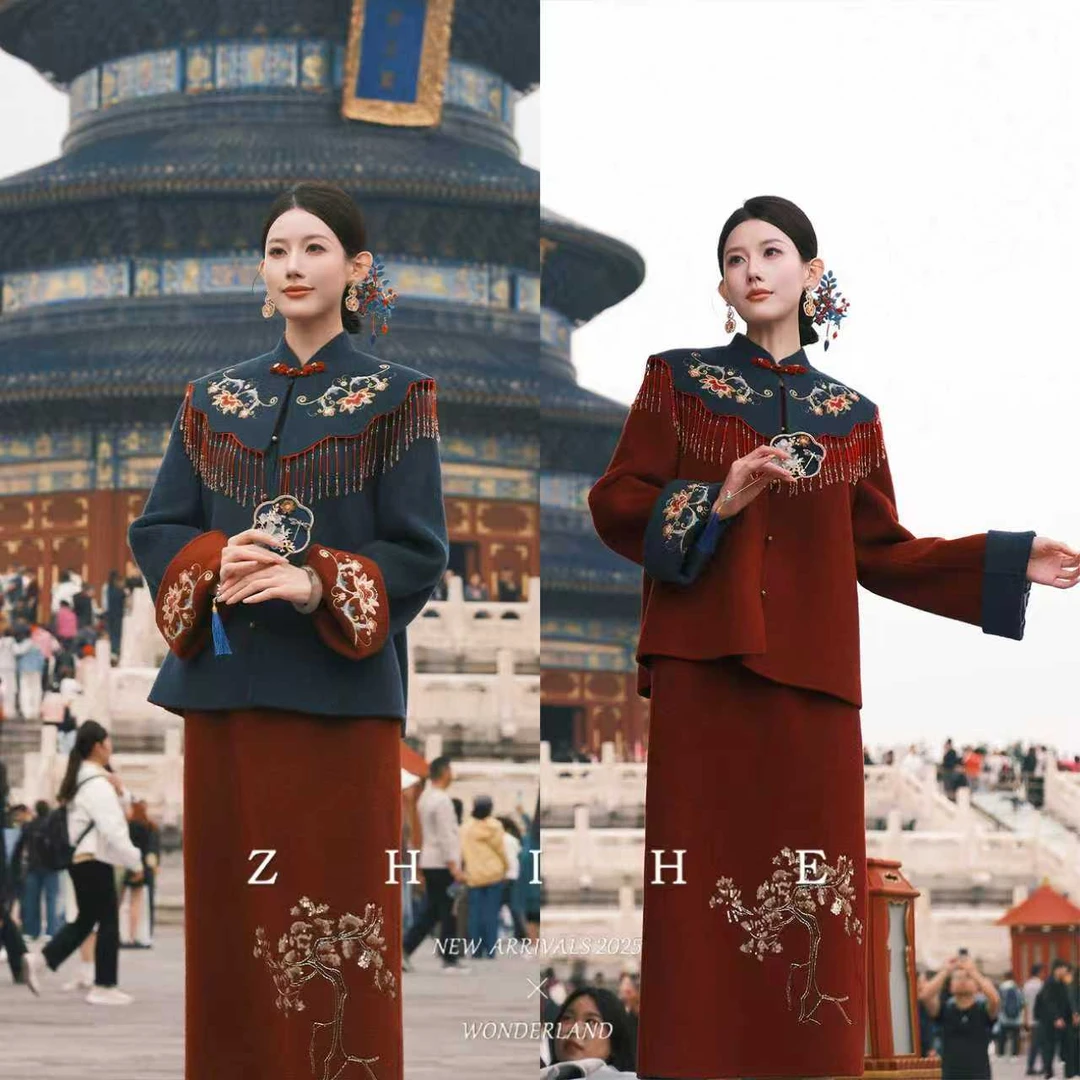 无艳一禾【浮世双娇】手工坊-两面穿！100羊毛双面呢披肩+大衣+半裙