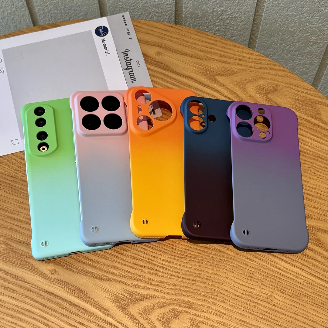 飞虎胜渐变双色无边框适用苹果16手机壳15pro华为P70oppo小米vivo