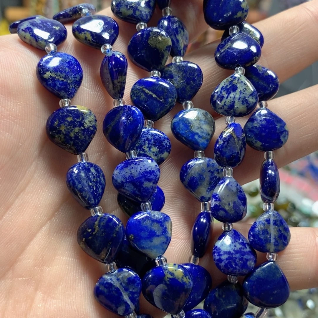 玛瑙/玉髓足银镀金镶嵌珠宝半成品天然青金爱心一条卡13mm
