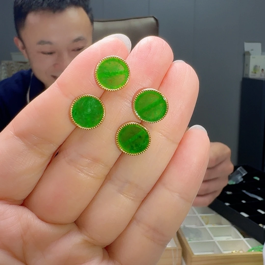 银S925镶嵌翡翠耳饰多样性发货其一