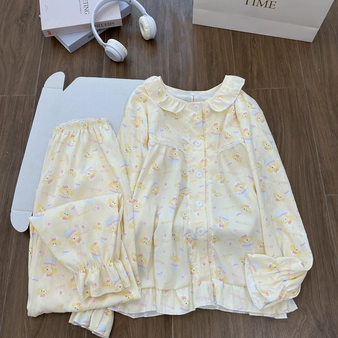 【带胸垫】春季新款可爱厨师饼饼睡衣甜美薄款长袖裤少女家居服套装