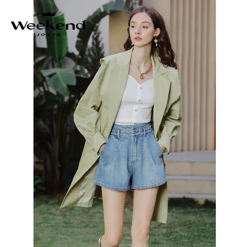 卓雅周末新花瓣领灯笼袖腰带中长款风衣EJWDAR43