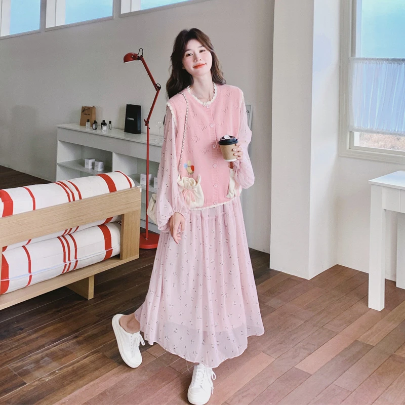 森系田园风马甲碎花裙套装女2025春秋新款氛围感韩系小清新两件套