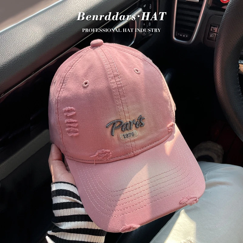 Benrddars帽子百搭棒球帽春季男加大显脸小美式破洞女字母鸭舌帽