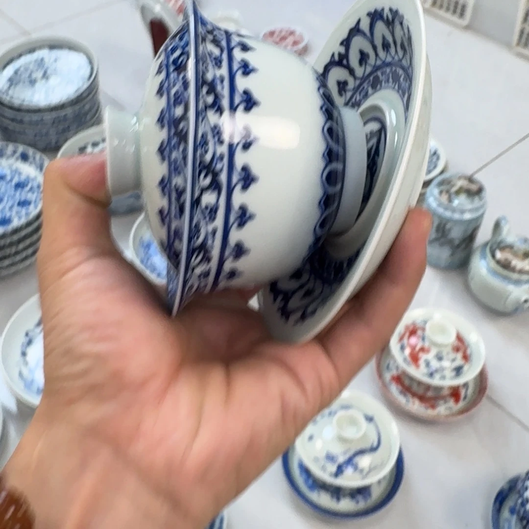 杯青花宝箱三才盖碗